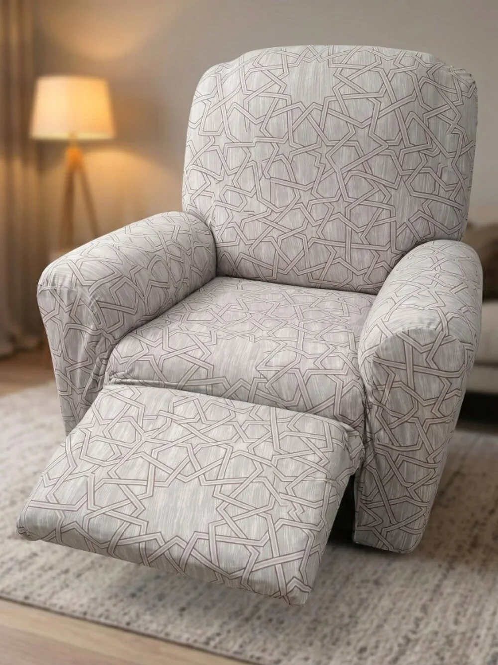 Joywell Armchair Recliner Slipcover Geometric Champagne Fitted 2-Piece Set